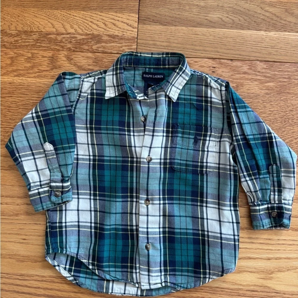 Ralph Lauren Kids Blue and Green Plaid Button Down Shirt